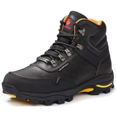 Imagem de SUREWAY Bota de trabalho masculina 15 cm macia/bico de aço resistente à prova d'água - couro, cadarço, óleo/antiderrapante, sola confortável de densidade dupla, construção EH, bota de trabalho