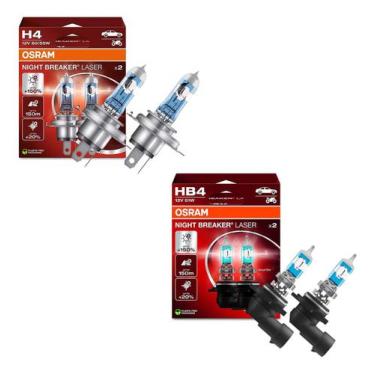 Imagem de Kit 2 Pares Lampada Osram Night Breaker Laser H4 + Hb4