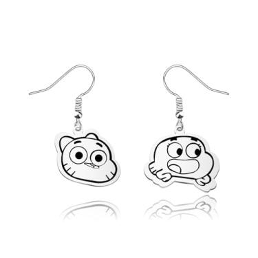 Imagem de OKEYCH Brincos inspirados em desenhos animados para presente G e Darwin com desenho animado Fandom Jewelry Cosplay Merch, Metal, Liga metálica.