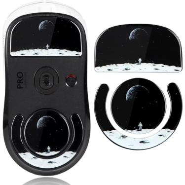 Imagem de yiodelu Patins de mouse duráveis e finos de vidro temperado para Logitech G Pro X Superlight Mouse sem fio para jogos com superfície de vidro ultra suave (padrão de astronautas)