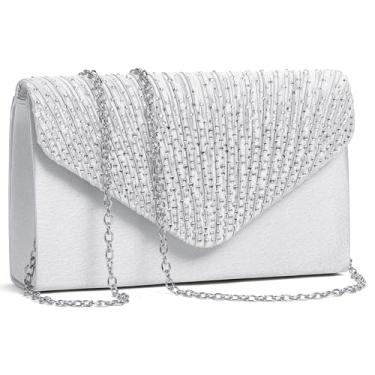 Imagem de RNIEGA Bolsas de mão femininas para casamento, noite, festa, coquetel, formatura, bolsa tiracolo, Prata