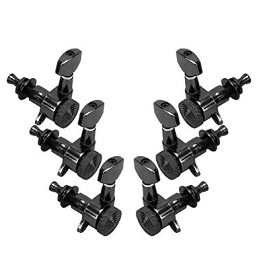 Imagem de Auxidadores de Travamento de Guitarra Chaves de Ajuste Lacradas Cabeças de Metralhadoras Com Alça Hexagonal para Guitarras Acústicas e Elétricas Alta Preta (Três esquerda e três