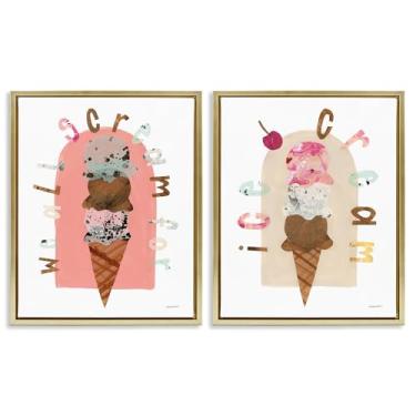 Imagem de Stupell Industries Conjunto de arte de parede em tela emoldurada com 2 peças de sorvete pastéis brilhantes por Haley Knighten, 78 x 63 cm