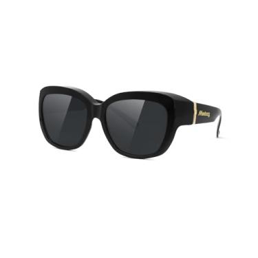 Imagem de Meeloog Óculos de sol femininos Fit Over Glasses Designer Oversized Polarizados Go Over Glass com proteção Uv400 MST6494, Preto, Large