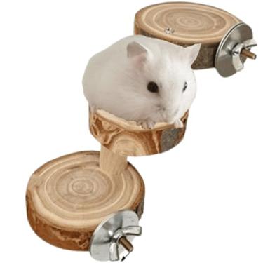Imagem de Escada de madeira para hamster, ponte de escalada de madeira de papagaio, rampas flexíveis de porquinho-da-índia, brinquedos para roedores, furão, esquilo, chinchila, rato, animal pequeno (3 degraus)