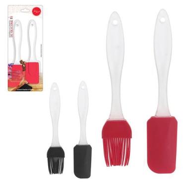 Imagem de Kit Espatula e Pincel Silicone Com Cabo de Acrilico Uso Culinaria Bolo