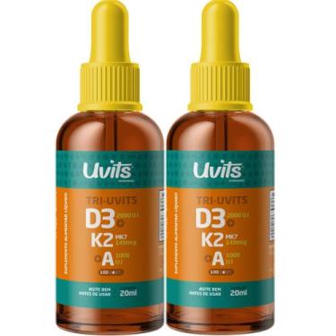 Imagem de 2 Vitamina D3 K2 Mk7  Vitamina A 100 Doses Gotas Uvits