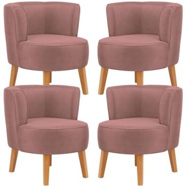 Imagem de Jogo 4 Poltrona Aconchegante para Recepção Moderna Tecido Veludo MOBLAN decor (Rosa escuro)