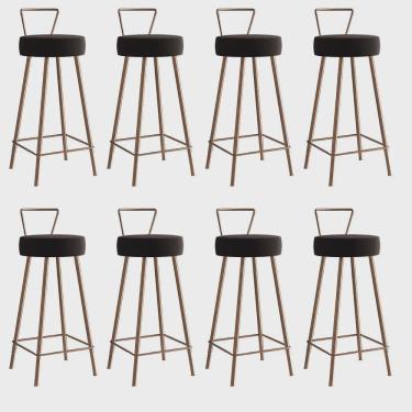 Imagem de Kit 08 Banqueta Alta Com Encosto Tais Eiffel Cozinha Bar Bistrô Ferro Bronze Suede Marrom - Ahz Móveis