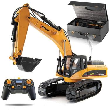 Imagem de Carrinho de Controle Remoto Escavadeira, Suporte até 80 kg, Recarregável, TOP RACE, Amarelo
