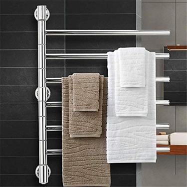 Imagem de Aquecedor de toalha de parede de banheiro, toalheiros elétricos, toalheiro aquecido, radiador montado na parede de banheiro 6 barras giratório secador de toalhas 180 graus acessórios de banheiro