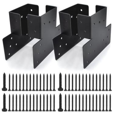 Imagem de FlixGrdy (4 Unidades) Suporte De Amarração Telhado Com Conector Poste Em Forma T Preto Para Viga, Tampa Ajustável 6 X 6, Cabide Cabeçalho Treliça