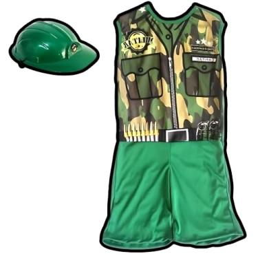 Imagem de Fantasia Infantil Militar com Colete Camuflado, Bermuda Verde e Capacete, Tamanho GG