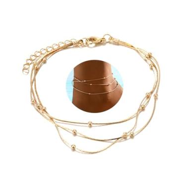 Imagem de vdwv Pulseira de tornozelo em camadas de ouro para mulheres, corrente de tênis, corrente simples, conjunto de tornozeleiras, pingente de coração de zircão, para mulheres, joias de praia de verão