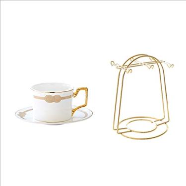 Imagem de AKALNNB Conjunto de chávenas de chá de 6 peças, conjunto de chávenas de chá de luxo europeu de cerâmica e pires de xícara de café com suporte para chá e cozinha