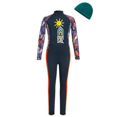 Imagem de IBTOM CASTLE Roupa de mergulho infantil para meninos e meninas, roupa de banho de corpo inteiro de manga comprida com touca de natação para adolescentes em água fria para natação, surfe, mergulho