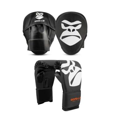 Imagem de Kit Luva Bate Saco Pro Infantil Criança + Manopla De Foco Soco Treino Boxe MMA Muay Thai Gorilla (Preto)