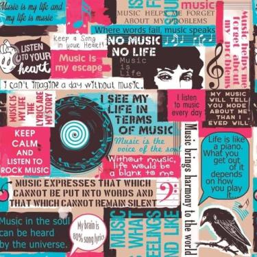 Imagem de Papel De Parede 5m Adesivo Jornal Colorido Música Disco de Vinil Retrô