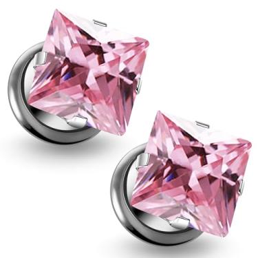 Imagem de Ruifan Calibres para orelhas ASTM F136 titânio quadrado transparente CZ único alargador parafuso túnel calibres brincos expansor de orelha kit alargadores alargadores alargadores piercings para