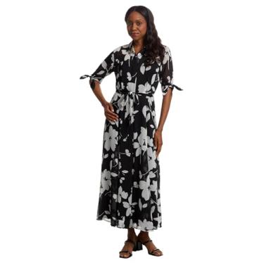 Imagem de Calvin Klein Vestido feminino de chiffon floral, Creme preto, 38