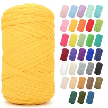 Imagem de Camiseta de 400 g para crochê, amarelo dourado, tecido elástico grosso, fio de crochê para iniciantes, bolsa de tricô à mão, cesta, porta-copos, artesanato faça você mesmo/decoração de casa