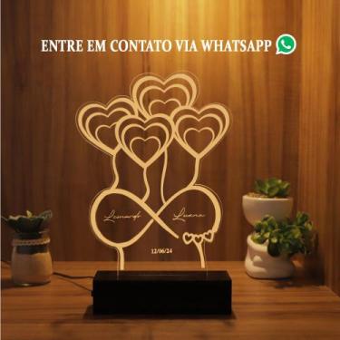 Imagem de Luminária Abajur Corações Dia Dos Namorados LED Amarelo - Bold
