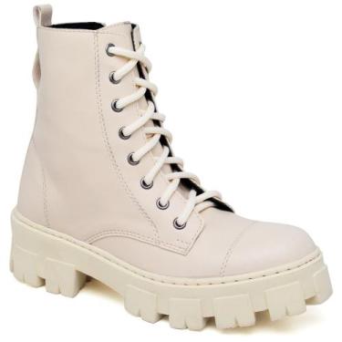 Imagem de Bota Coturno Feminino Tratorada Cadarço Zíper Blogueira - RM, Off whit