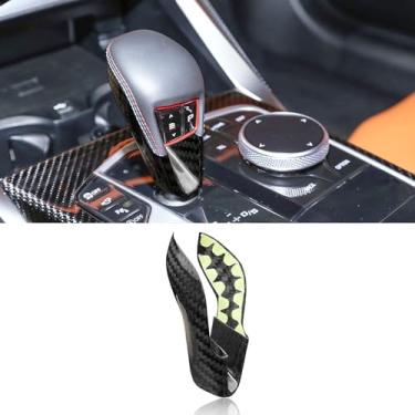 Imagem de BLAKAYA Compatível com tampa de cabeça de alavanca de mudança de marchas de fibra de carbono decoração modificada para BMW M2 G87 M3 G80 M4 G82 G83 X5M 2021-2025 (preto)