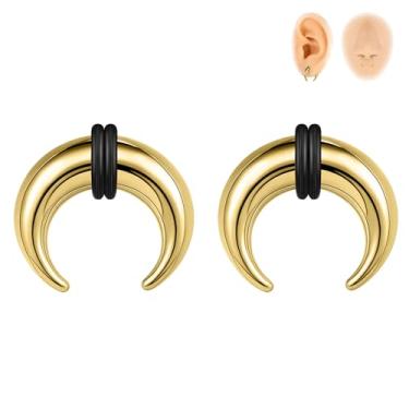 Imagem de 6ixGosh 00G-16G Pincher de septo, anéis de septo de aço inoxidável, piercings de septo, formato C, expansor de orelha para alongamento, furado, dourado/preto/prata, Aço inoxidável, Sem pedras