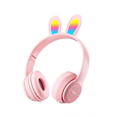Imagem de Fone de Ouvido Bluetooth com Orelhas de Coelho LED, 18h de Bateria (Rosa)