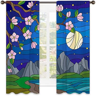 Imagem de Cortina abstrata com isolamento térmico, imagem geométrica colorida fractal, tecido impermeável, cortinas blackout com absorção de som para decoração de sala de jantar/festa, L 132 x C 163 centímetros