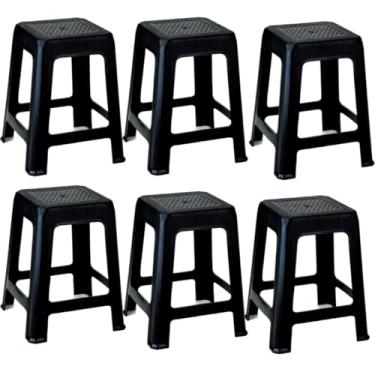 Imagem de Banquetas Plásticas Empilháveis, Kit com 6, 45cm de Altura, Preto, Reforçadas, Design Moderno