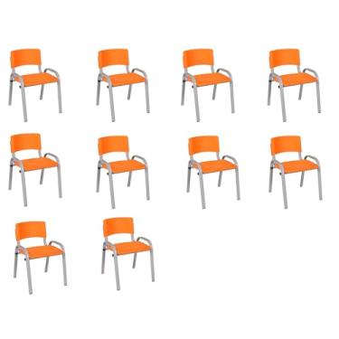 Imagem de Kit 10 Cadeiras Infantil Iso, Escola, Base Cinza- Laranja