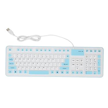Imagem de Teclado dobrável de silicone, 106 teclas, USB, à prova d'água, dobrável, teclado ergonômico silencioso para PC, notebook, laptop (azul)