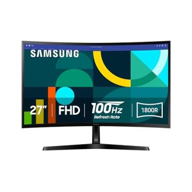 Imagem de SAMSUNG Monitor de computador curvo Essential S3 (S36GD) FHD 1800R de 68.6 cm, 100Hz, modo de jogo, conforto visual avançado, portas HDMI e D-sub, LS27D366GANXZA, 2024