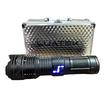 Imagem de Lanterna LED Tática Canhão Recarregável, 4 Baterias 3600mAh, USB Tipo C, com Maleta, Preta