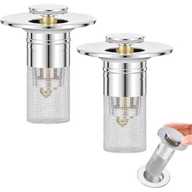 Imagem de Filtro de ralo de pia de banheiro, coador de ralo de pia pop-up com cesta de aço inoxidável removível coletor de cabelo, filtro de pia de banheiro, para pias de banheiro dos EUA, banheiras e ralos de