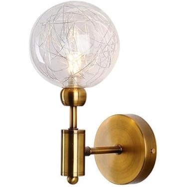 Imagem de Lâmpada De Parede Industrial 15 Cm Retro Glass Globe Wall Sconce Clear Glass Sphere Gold Metal Bracket, B