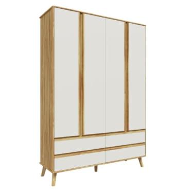 Imagem de Guarda Roupa Retro Théo Moveis Peroba 04 Portas Mdf Cor Bege