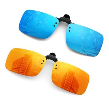 Imagem de Hifot Pacote com 4 óculos de sol, lentes polarizadas ajustadas sobre óculos de grau, óculos de sol flip-up sem aro, Vermelho e azul., One Size