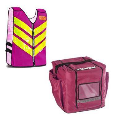 Imagem de Kit Motoboy Mochila Térmica 20 Marmitas + Colete Refletivo Rosa P - PR