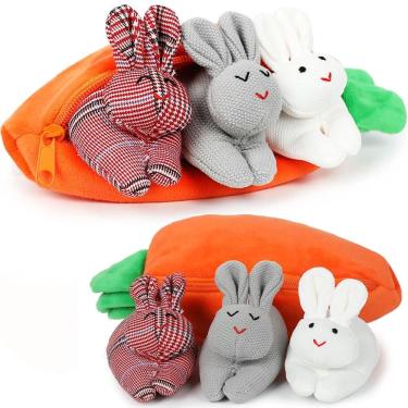 Imagem de Coelhinhos de pelúcia Hide and Seek de bichos de pelúcia em bolsa de cenoura