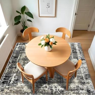 Imagem de 1 Tapete Belga Sala de Jantar Mesa Grande Es Mo 140 x 200 Vr (D3Mod Bege Cinza Preto Marfim - Moderno Manchado Abstrato)