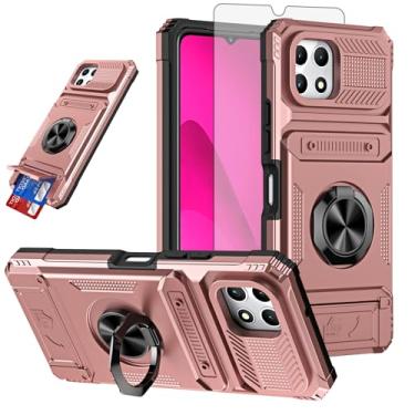 Imagem de Furiet Capa de telefone fina para T-Mobile Revvl 7 5G com protetor de tela de vidro temperado slots de cartão suporte de anel híbrido duas camadas Defender para Tmobile Revvl7 T Mobile Revel Tmo