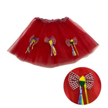 Imagem de Saia de tule com laço de festa junina arraiá 40cm - DreamInbox, Vermel