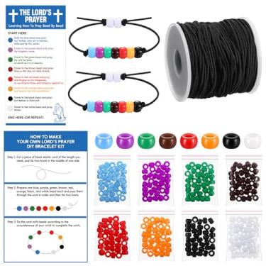 Imagem de Tondiamo 24 conjuntos de pulseiras The Lord's Prayer Kit de artesanato de fé cristã com contas de oito cores, pulseira religiosa, faça você mesmo, presentes para Vbs, material escolar de domingo