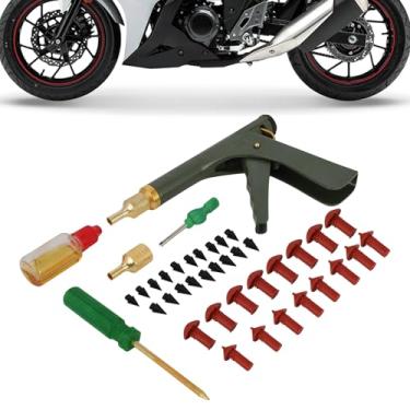 Imagem de IUVWISN Kit de reparo de pneu sem câmara de ar Kit de pistola de plugue de pneu de cogumelo Kit de remendo de perfuração de pneu resistente para perfurações de pneus e furadeiras em motocicletas