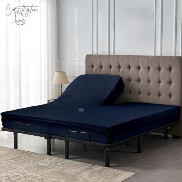 Imagem de Cottington Lane 1 lençol com elástico King de cabeça flexível dividida apenas para cama ajustável, lençol de baixo dividido de algodão egípcio premium de 38 cm de profundidade, 86 cm, azul marinho
