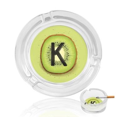 Imagem de Cinzeiro de vidro de cristal com padrão de arte Kiwi, cinzeiro redondo para fumar de vidro resistente, portátil, decorativo, moderno, para uso em casa, escritório, interior, exterior, pátio