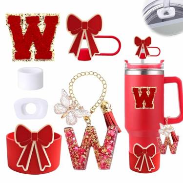 Imagem de Conjunto de 6 peças de acessórios de copo vermelho para copo Stanley Cup de 850 g 1,134 g com alça, incluindo tampa de cobertura de palha de silicone e bota de laço, tampa à prova de derramamento